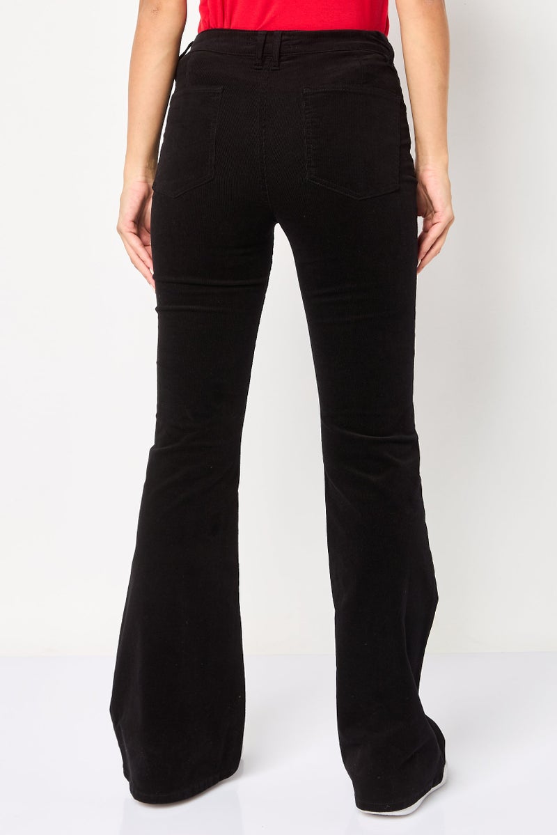 FOREVER 21 Women Regular Fit Velvet Flare Pants, Black - Image 3