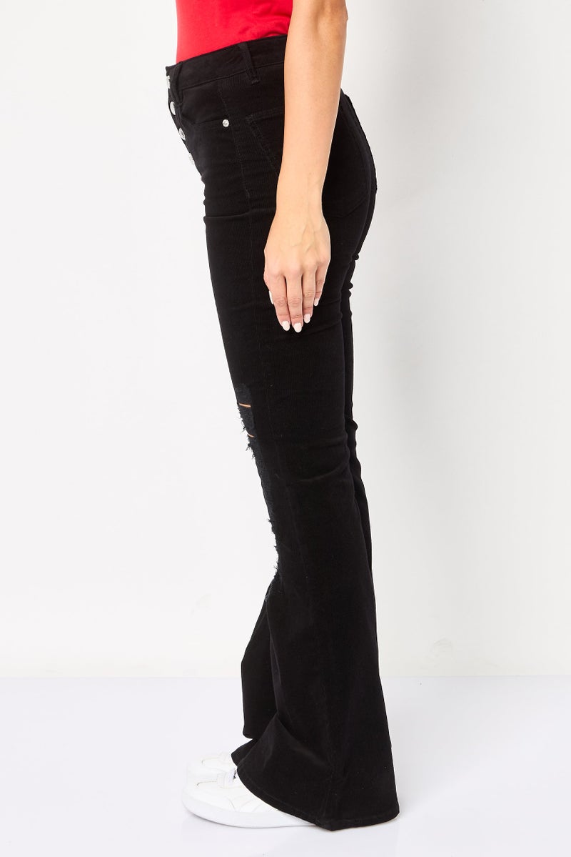 FOREVER 21 Women Regular Fit Velvet Flare Pants, Black - Image 2