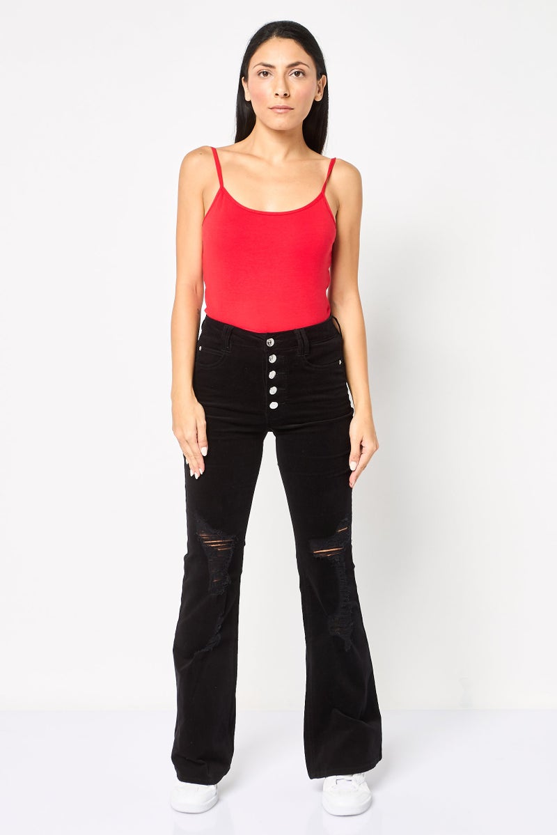 FOREVER 21 Women Regular Fit Velvet Flare Pants, Black - Image 4