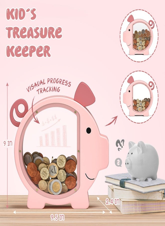 Summidate Pink Piggy Bank Girls,Clear Wooden Piggy Bank for Kids Toddlers,Cute Wood Money Coin Bank with DIY Sticker, Personalized Money Box Toys for Child Birthday Decor - Image 2