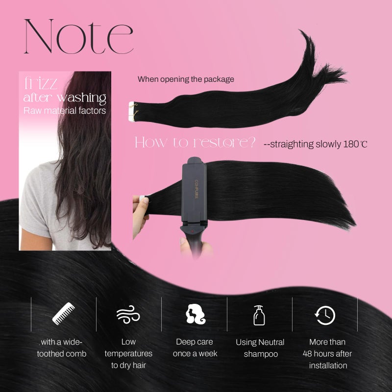 Moresoo Black Tape in Hair Extensions Human Hair Invisible PU Tape in Extensions Straight Glue in Extensions Remy Human Hair Extensions Glue in Straight Hair 18 Inch #1 20pcs 50g - Image 5