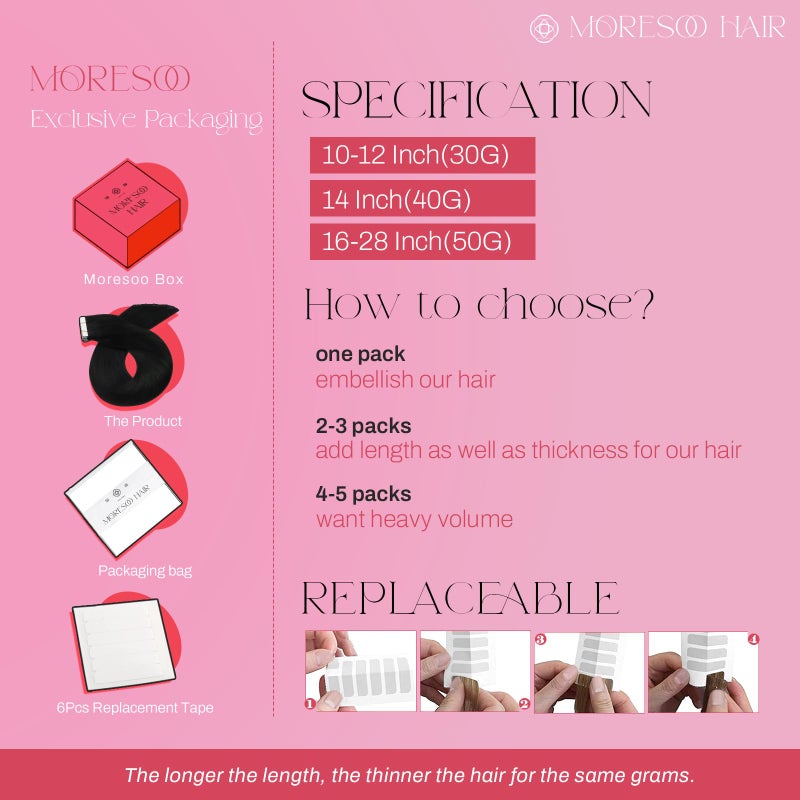 Moresoo Black Tape in Hair Extensions Human Hair Invisible PU Tape in Extensions Straight Glue in Extensions Remy Human Hair Extensions Glue in Straight Hair 18 Inch #1 20pcs 50g - Image 4