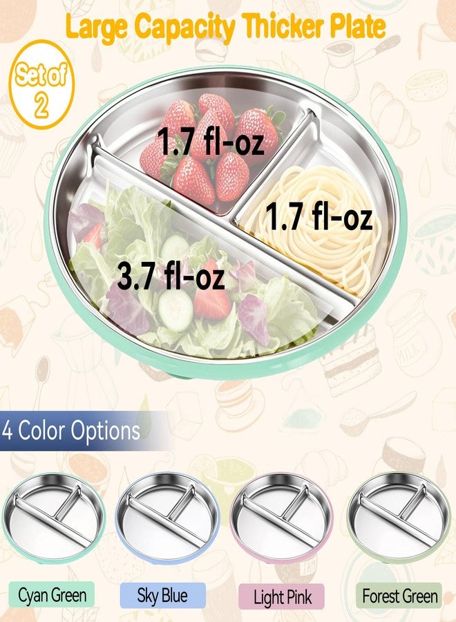 Blissleaf 2 Pcs Stainless Steel Toddler Plate with Suction,Metal Toddler Divided Plates with Removable Silicone Sleeves for Kids, Non Slip Unbreakable Baby Snack Dishes (Blue & Green) - Image 2