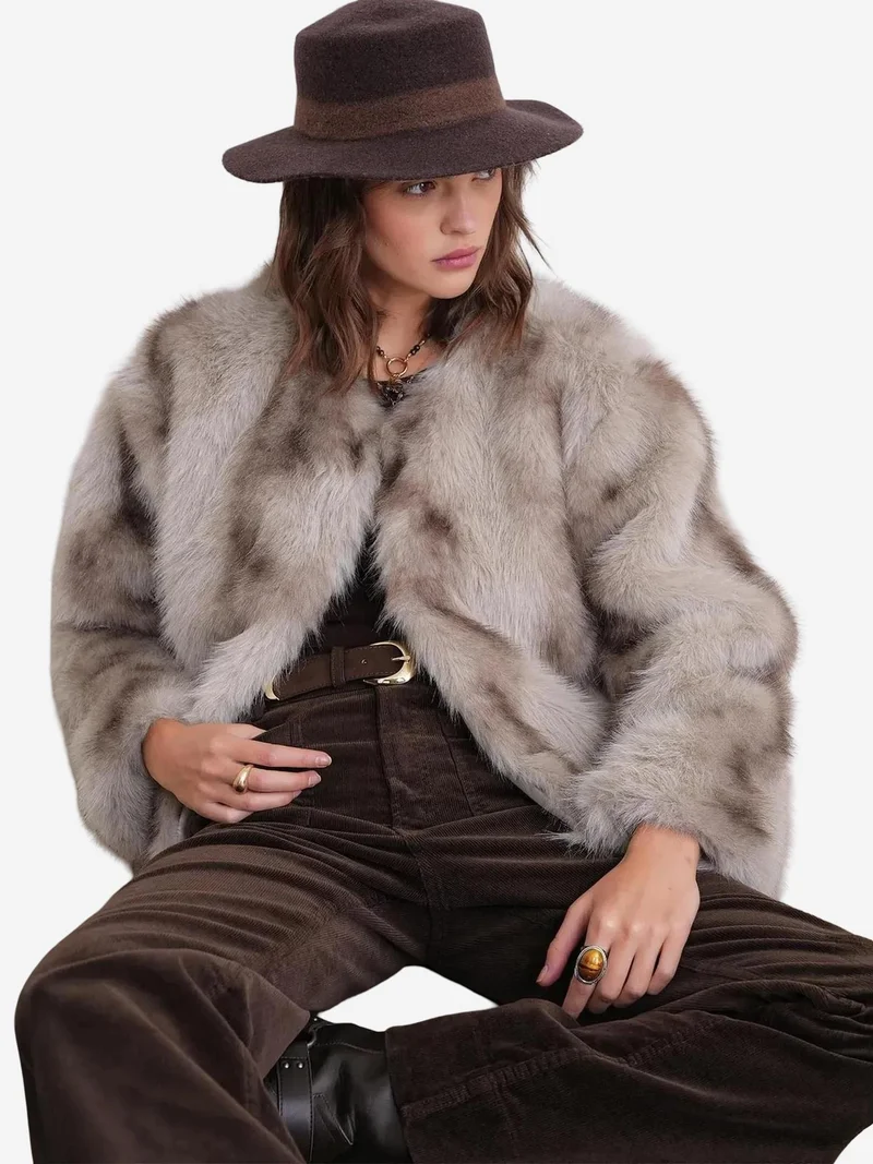 MixRay Oatmeal Natural Mixray Faux Fur Jacket for Women | Best Price UAE