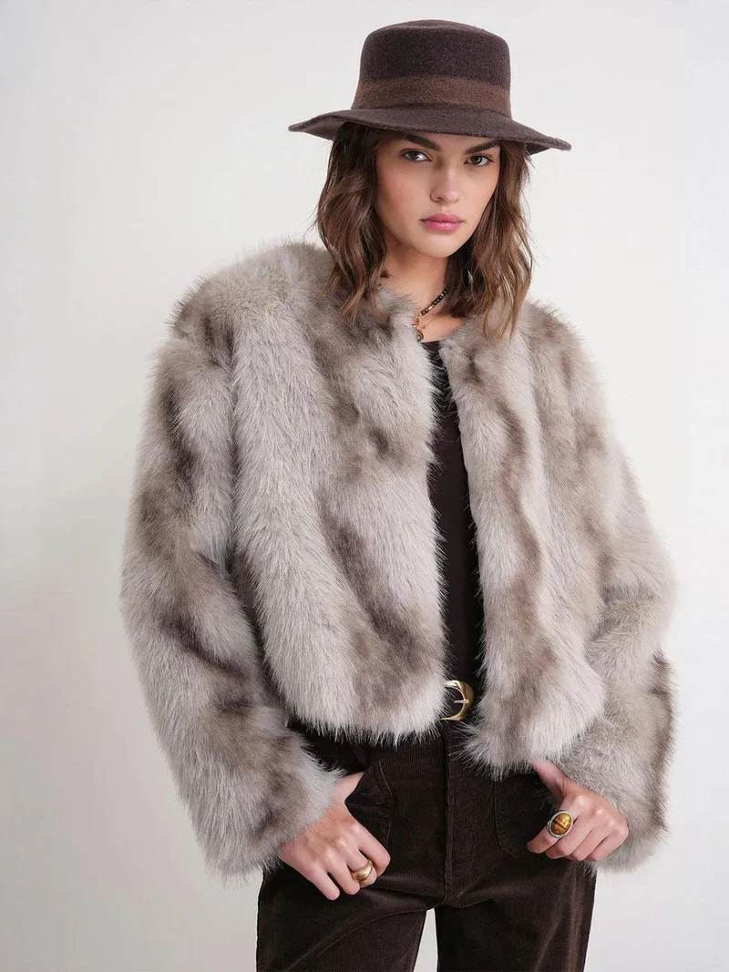 MixRay Oatmeal Natural Mixray Faux Fur Jacket for Women | Best Price UAE