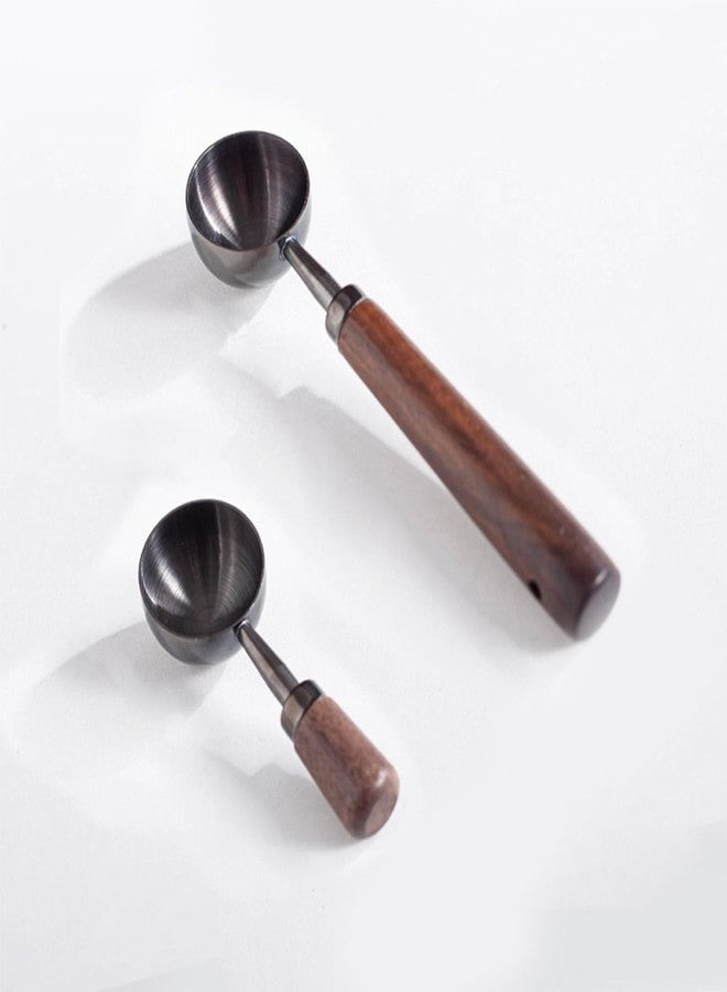 hobbyme 2Pcs Vintage Stainless Steel Coffee Measuring Spoon,2 Styles Coffee Scoop with Walnut Handle,Easy to Use,30ML Capacity Coffee Measuring Cup for Home Kitchen(Black) - Image 1