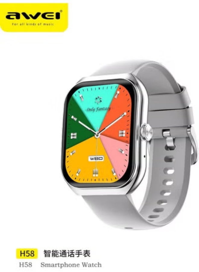 Awei H58 Smart Watch 2.1 inches AMOLED IP67 Waterproof Bluetooth Calls Fitness Bracelet Compatible with Android iOS - Silver - Image 1