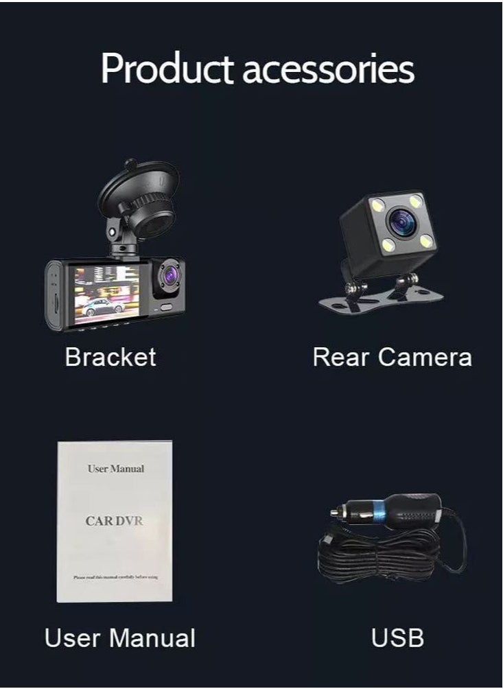 Generic NEW 3-Channel Car Dash Camera: 130° Wide Angle, 1296x1080P Front, Inside, and Rear Camera  - Image 4