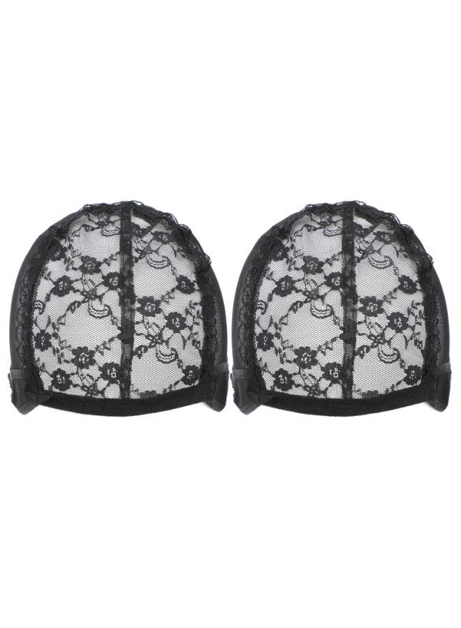 ShineDown 2 Pcs Black Lace Wig Cap-Breathable Soft Adjustable Wig Caps For Women, Elastic Stretchable Mesh Fabric With Soft Edges, Secure Fit For Hair Extensions and Headscarf, Hypoallergenic and Breathable - Image 1