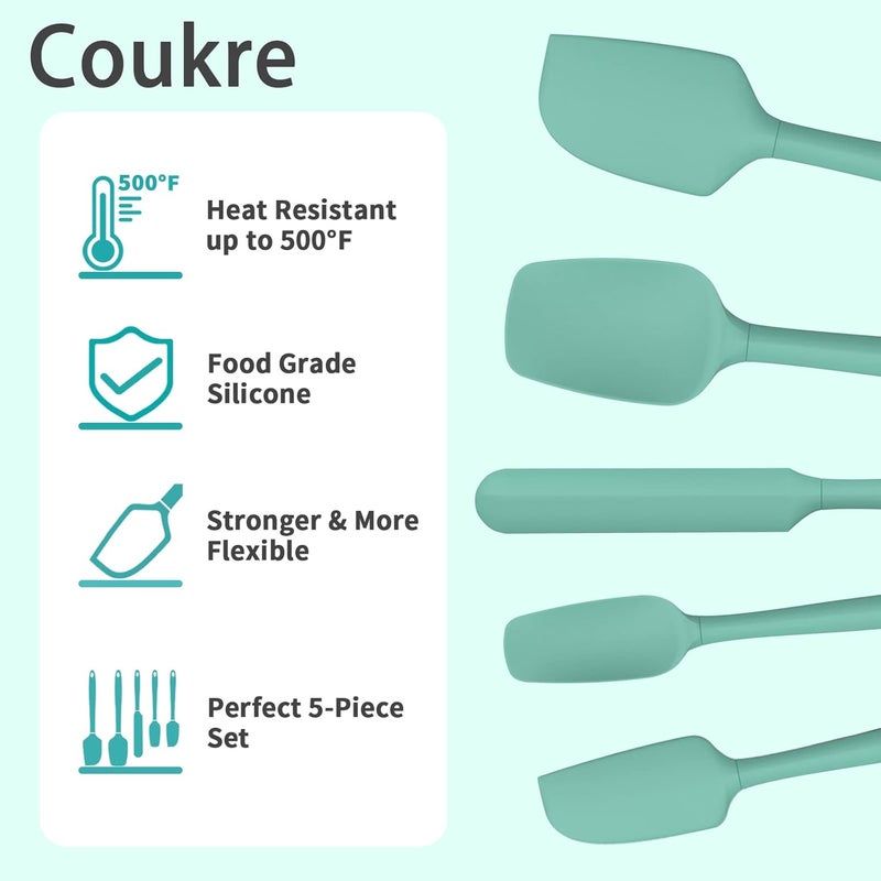 Coukre Silicone Spatula Set of 5,High Temperature Resistant, Food Grade Silicone, Dishwasher Safe, for Baking, Cooking (Pure Aqua Green) - Image 3