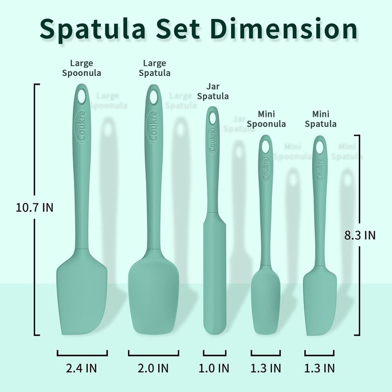 Coukre Silicone Spatula Set of 5,High Temperature Resistant, Food Grade Silicone, Dishwasher Safe, for Baking, Cooking (Pure Aqua Green) - Image 2