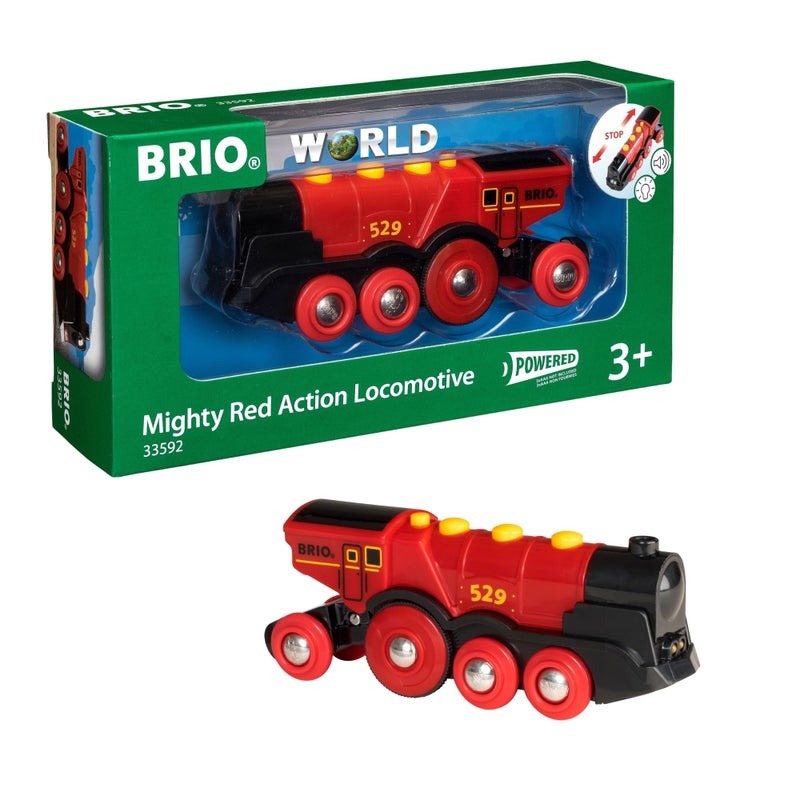 BRIO World Mighty Red Action Locomotive Batteryoperated Toy Train for Wooden Track Motorized Train with Light Sound Compatible with All BRIO Railway Sets Interactive Play Kids Ages 3 Up - Image 3