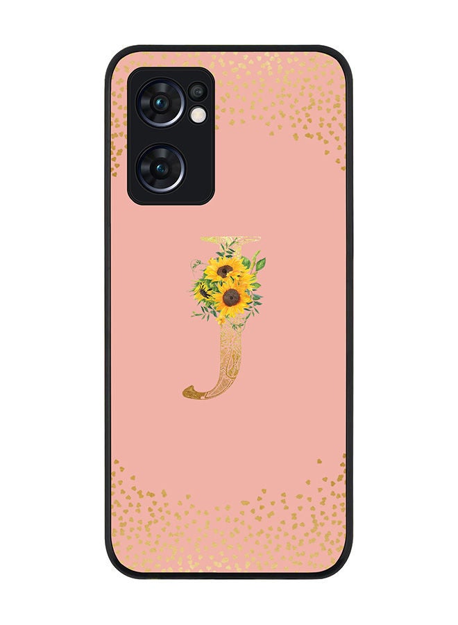 Stylizedd Rugged Black edge case for Oppo Reno7 5G  Slim fit Soft Case Flexible Rubber Edges Anti Drop TPU Gel Thin Cover - Custom Monogram Initial Letter Floral Pattern Alphabet - J (Rose Pink ) - Image 1