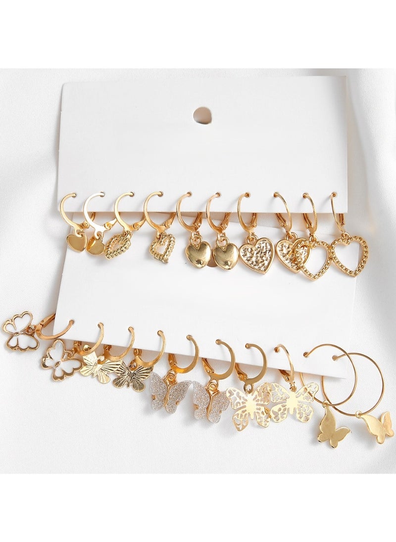 Huitich 10-Pair Gold Colour Tone Dangle Hoop Earrings Set with Heart, Butterfly & Floral Charms  - Image 2