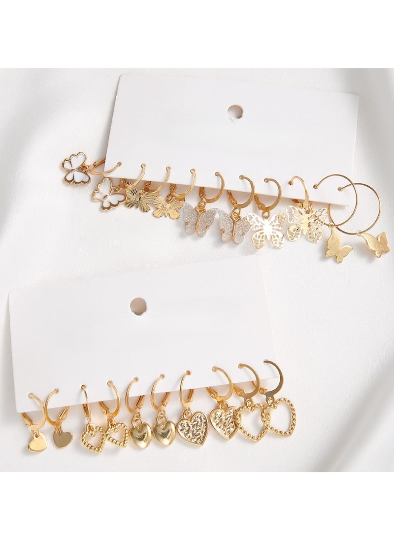 Huitich 10-Pair Gold Colour Tone Dangle Hoop Earrings Set with Heart, Butterfly & Floral Charms  - Image 3