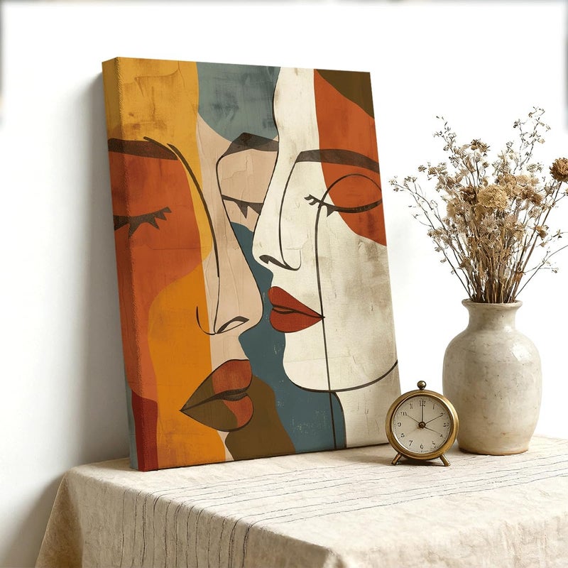 ARS Framed Abstract Wall Art Canvas Print, Modern Minimalist Face Line Art Oil Painting Canvas, Neutral Boho Portrait Artwork Wall Decor for Living Room Bedroom Office, - Image 2