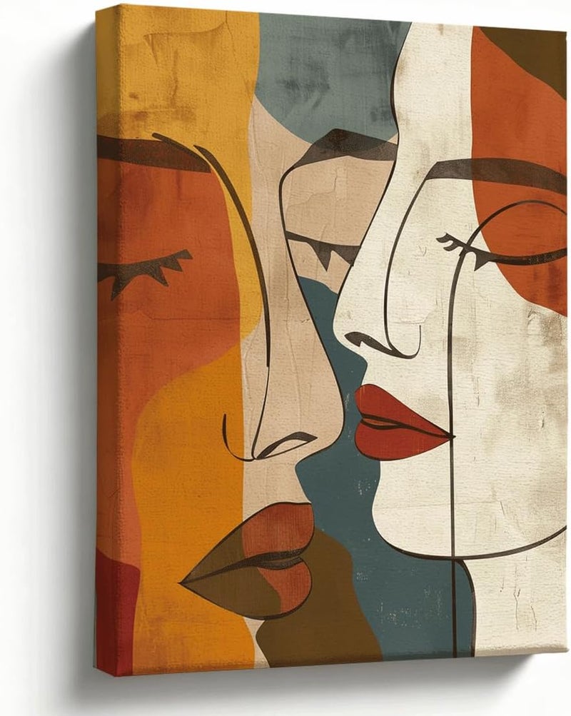 ARS Framed Abstract Wall Art Canvas Print, Modern Minimalist Face Line Art Oil Painting Canvas, Neutral Boho Portrait Artwork Wall Decor for Living Room Bedroom Office, - Image 1