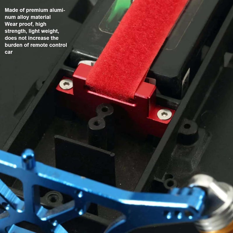 Focket Tall Battery Holder Mount Hold Down for Traxxas 110 Slash 2WD 5822 5822A Chassis Aluminium Alloy RC Battery Mount Plate Battery Holder Mount with Strap for Traxxas 110 Slash Red - Image 2