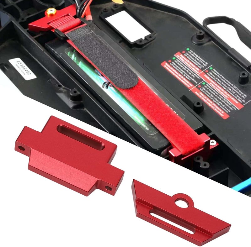 Focket Tall Battery Holder Mount Hold Down for Traxxas 110 Slash 2WD 5822 5822A Chassis Aluminium Alloy RC Battery Mount Plate Battery Holder Mount with Strap for Traxxas 110 Slash Red - Image 4