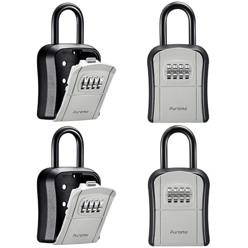 Puroma Key Lock Box, Portable Combination Lockbox Wall-Mounted Key Storage Box for House Keys, Resettable Code Safe Security Lock Box for Home, Office, Apartment Spare Key Storage (4 Pack, Gray) - Image 1