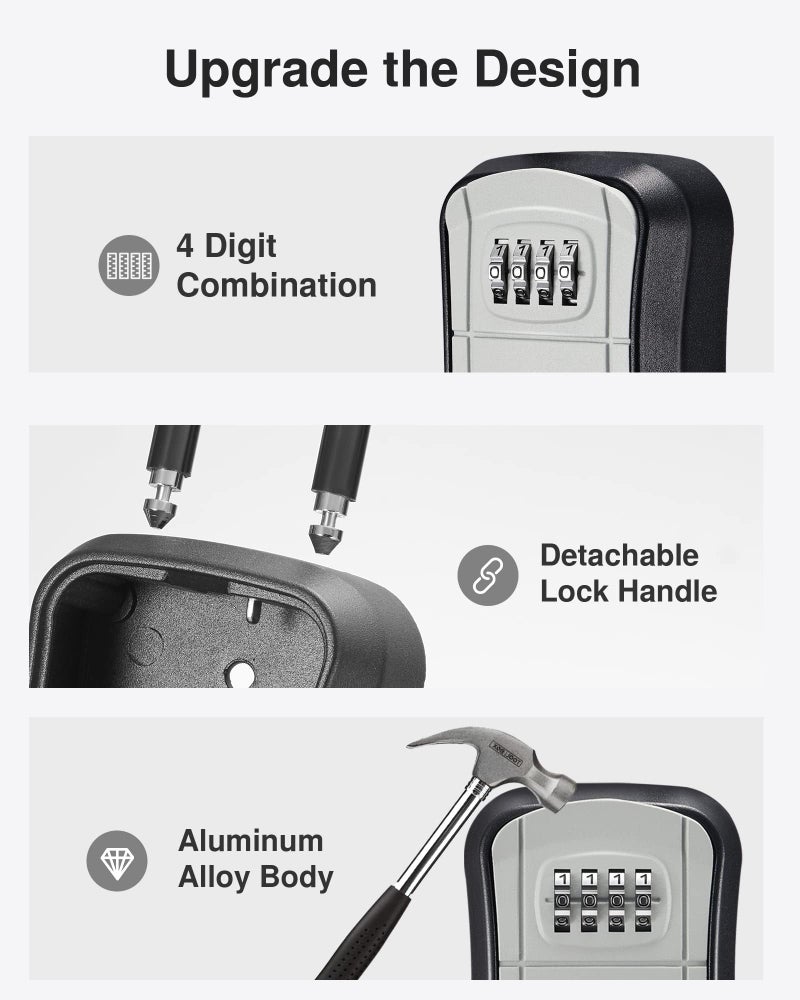 Puroma Key Lock Box, Portable Combination Lockbox Wall-Mounted Key Storage Box for House Keys, Resettable Code Safe Security Lock Box for Home, Office, Apartment Spare Key Storage (4 Pack, Gray) - Image 4