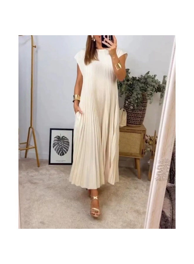 general 2025 - 2026 Women's Round-neck Sleeveless Pleated Long Dress - Image 1