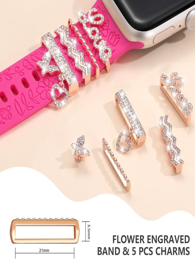 DaQin Flower Engraved Band Compatible with Apple Watch Bands 40mm 38mm 41mm for Women, Soft Silicone Sport Band With Decorative Apple Watch Charms for iWatch Series 9 8 7 6 5 4 3 2 1 SE (With Band) - Image 4