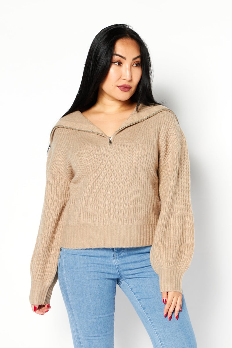 French Connection Women V-Neck Knitted Sweater, Heather Camel - Image 1