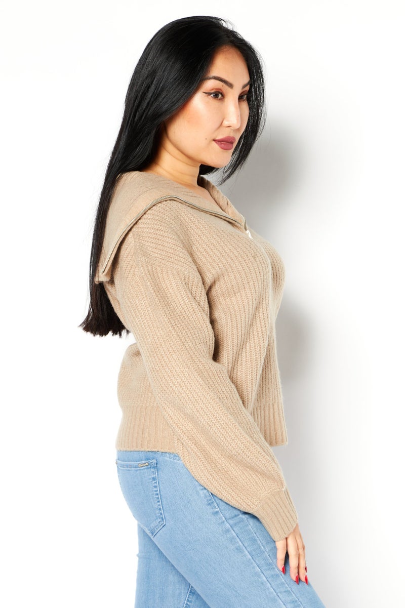 French Connection Women V-Neck Knitted Sweater, Heather Camel - Image 3