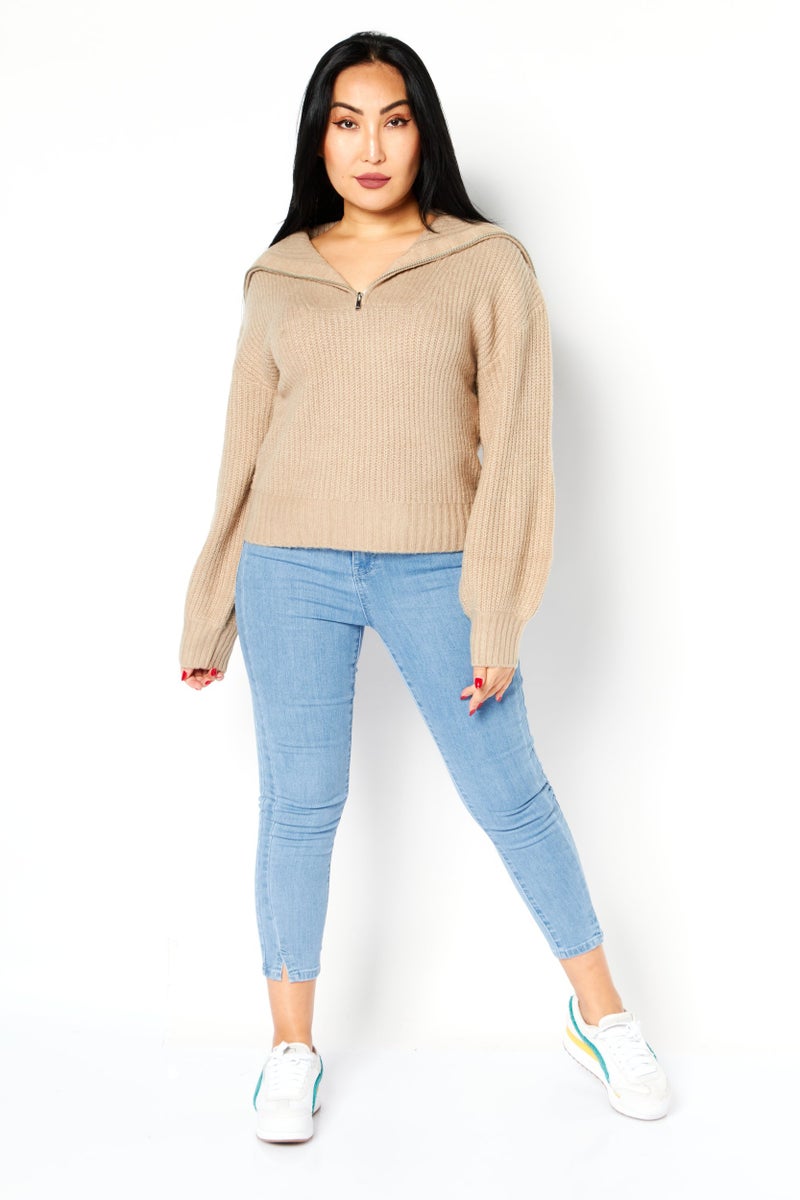 French Connection Women V-Neck Knitted Sweater, Heather Camel - Image 2