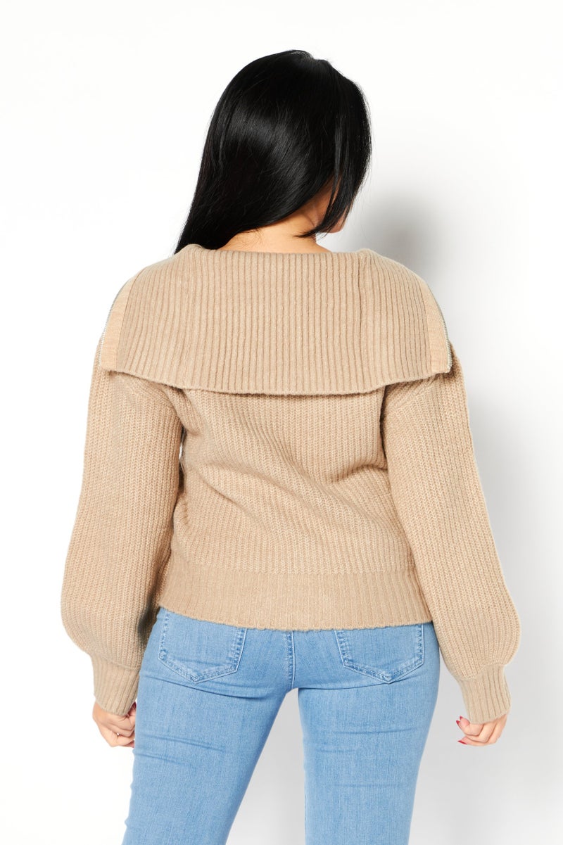 French Connection Women V-Neck Knitted Sweater, Heather Camel - Image 4