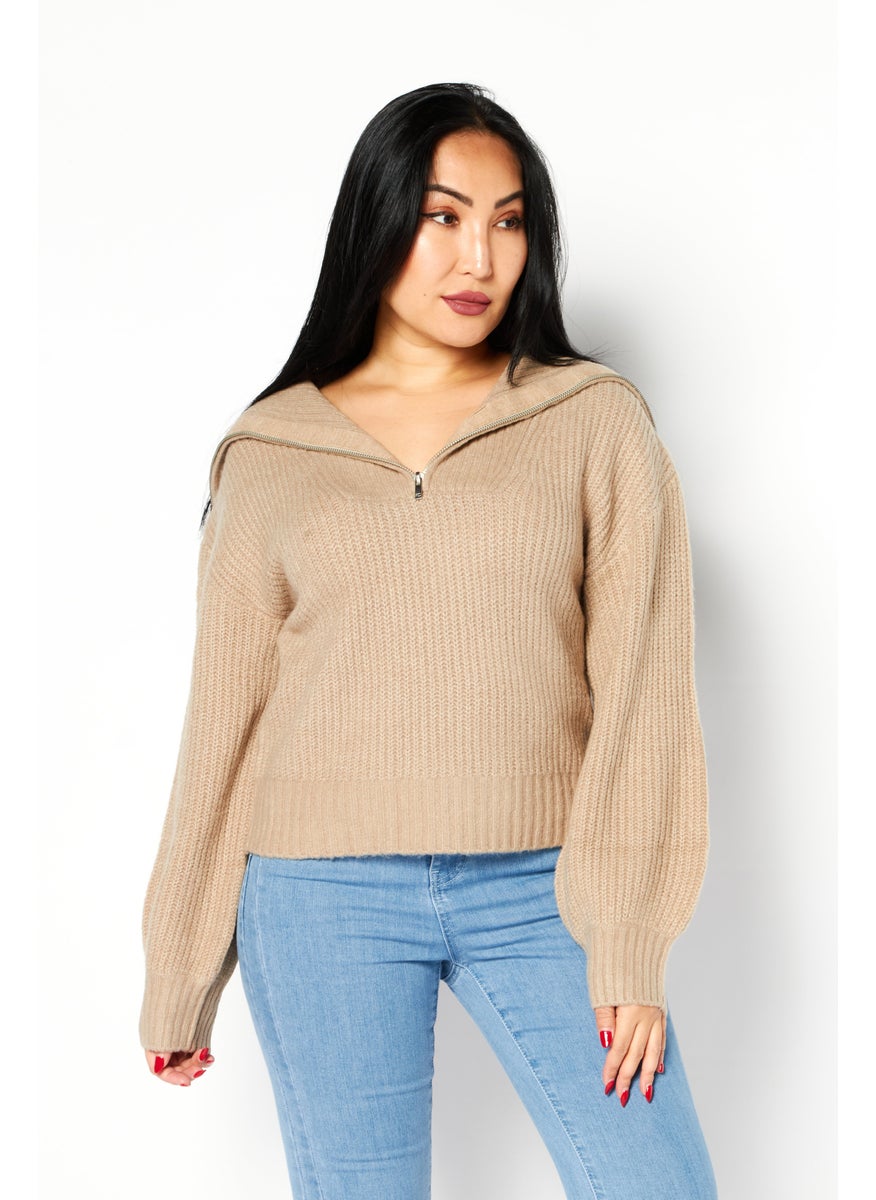 Women V-Neck Knitted Sweater, Heather Camel - pzsku/Z51C1D4A27F9B82A33C08Z/45/_/1724351266/eb64a128-b1a4-4fd8-be5f-888f22072103