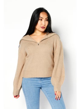 French Connection Women V-Neck Knitted Sweater, Heather Camel  - Image 1
