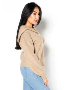 French Connection Women V-Neck Knitted Sweater, Heather Camel  - Image 3