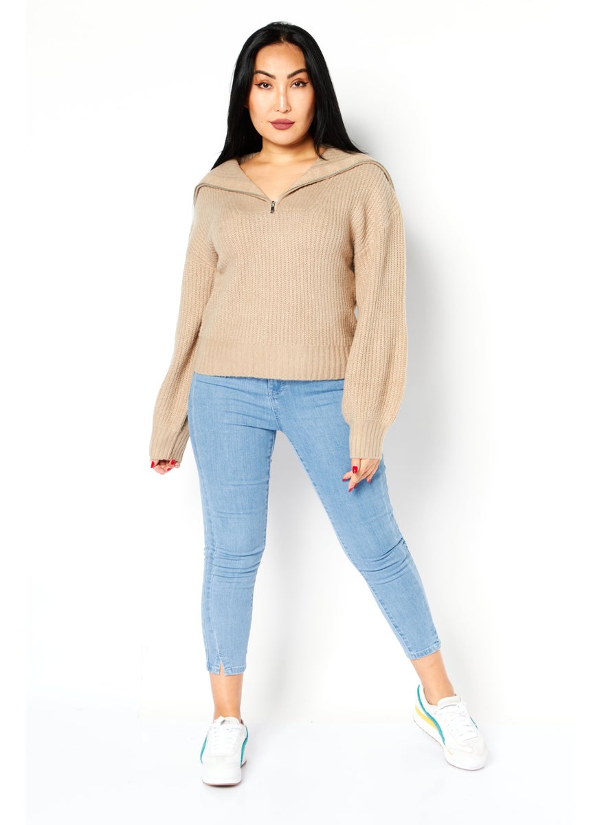 Women V-Neck Knitted Sweater, Heather Camel - pzsku/Z51C1D4A27F9B82A33C08Z/45/_/1727100884/7cc4f17d-9097-4795-8b66-1390626b22d2