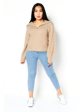 French Connection Women V-Neck Knitted Sweater, Heather Camel  - Image 2