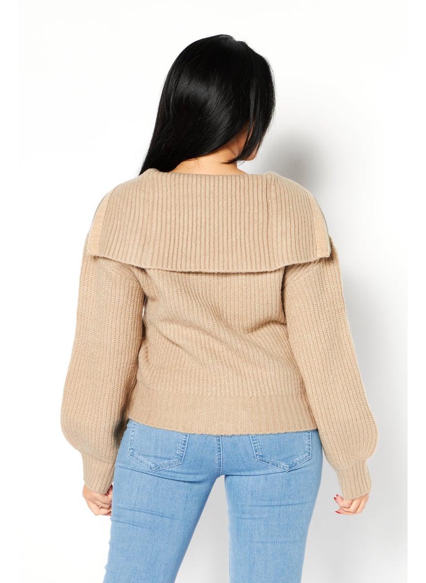 Women V-Neck Knitted Sweater, Heather Camel - pzsku/Z51C1D4A27F9B82A33C08Z/45/_/1727100887/09ec59e6-1ddb-4ee9-99fc-6b95ae0fac83