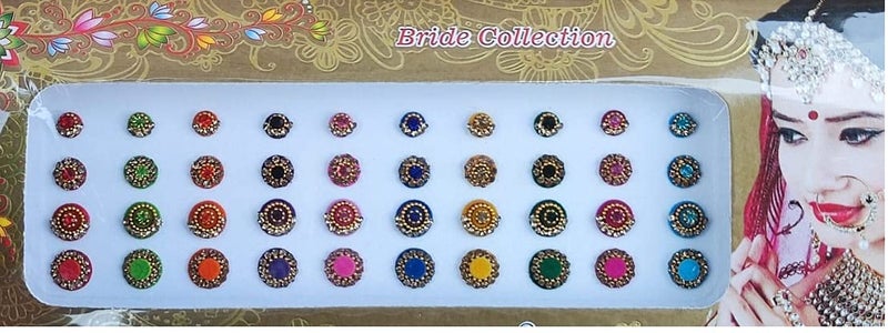Multicolored Round Crystal Bindi Bridal Face Jewels Forehead Tika  Indian Multicolor Round Long Small Gold Bindis 40pc