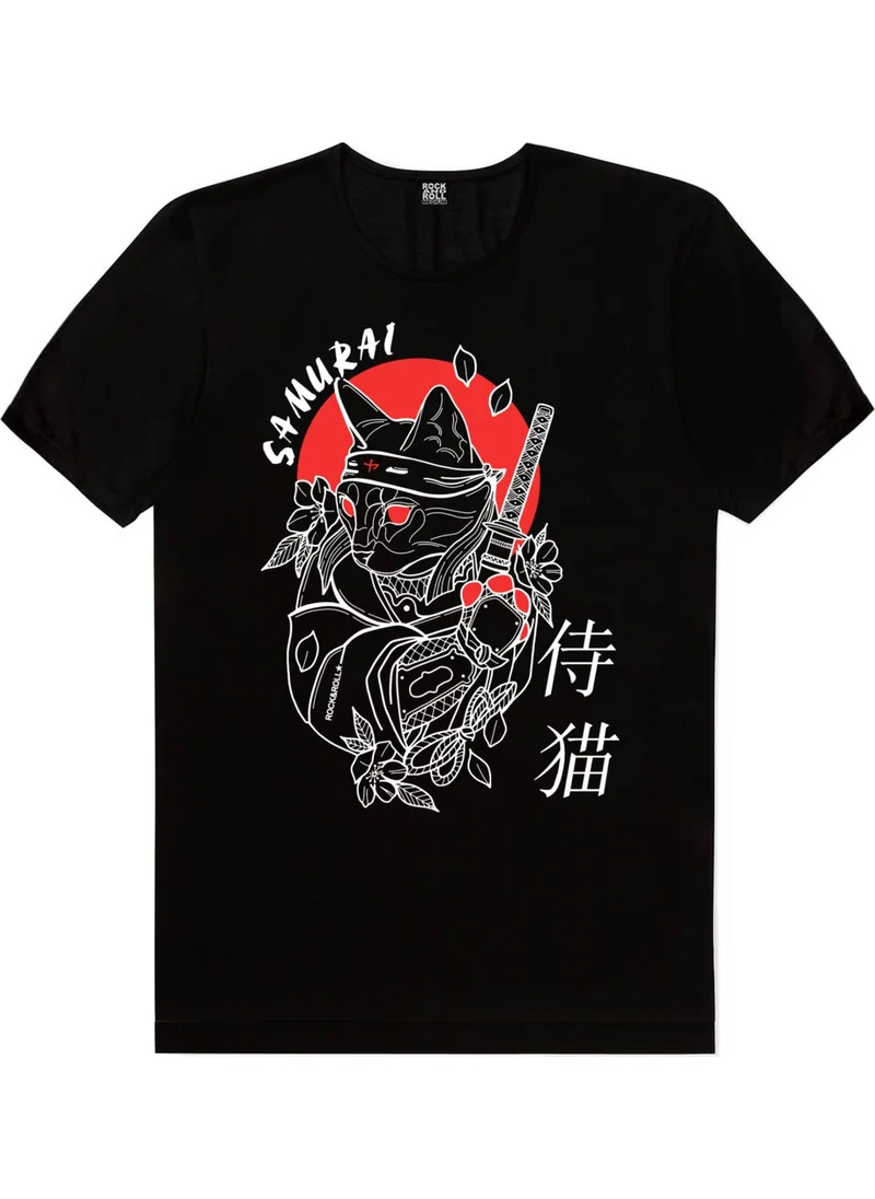 Rock&Roll Cat Samurai Black Short Sleeve Women's T-Shirt