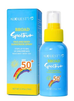 AuQuest 70ml Sunscreen Spray for Face and Body SPF 50+ Lightweight Non Greasy Spray Broad Spectrum SPF 50 Sunscreen Stops Up to 98% of UVA UVB Rays Water and Sweat Resistant Sunscreen Spray  - Image 1
