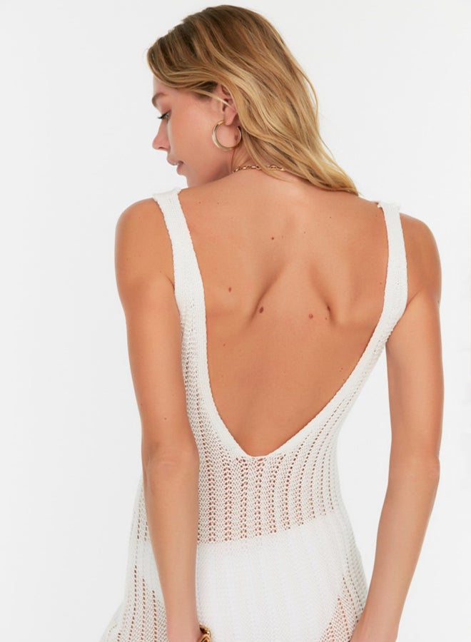 trendyol Ecru Fitted Maxi Knitwear Tasseled Beach Dress  - Image 4