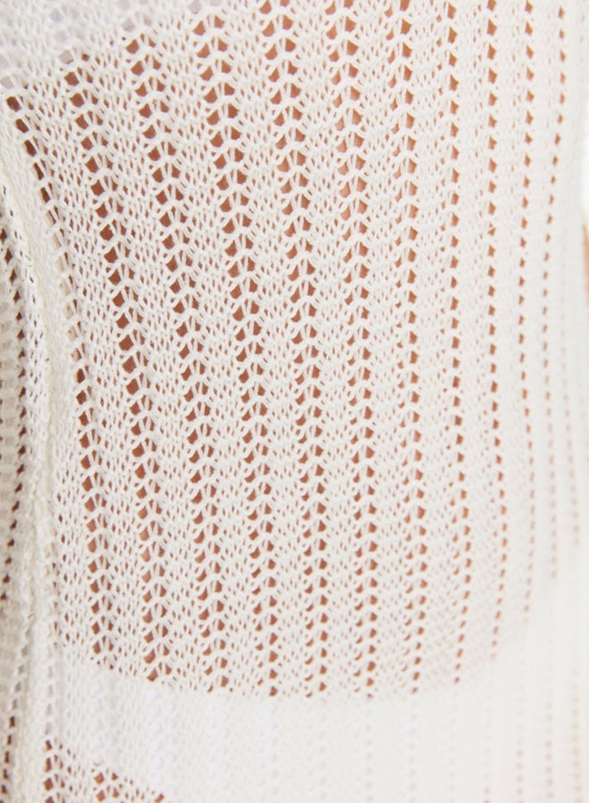 trendyol Ecru Fitted Maxi Knitwear Tasseled Beach Dress  - Image 2