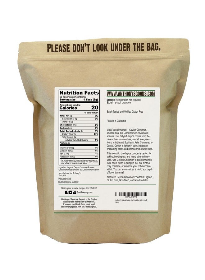 Anthony's Organic Ceylon Cinnamon Powder, 1 lb, Ground, Gluten Free, Non Irradiated, Non GMO, Keto Friendly - Image 2