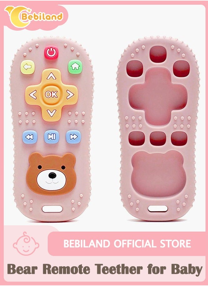 Bebiland - Bear Remote Teether for Baby, Soft Chew Toys with TV Remote Control Shape for Toddler Teething Relief and Soothe Sore Gum Infant Teether for 3-12 Months, Dark Pink - Image 1