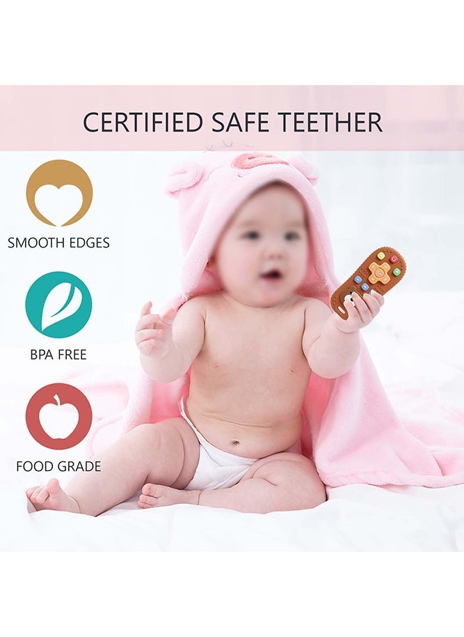 Bebiland - Bear Remote Teether for Baby, Soft Chew Toys with TV Remote Control Shape for Toddler Teething Relief and Soothe Sore Gum Infant Teether for 3-12 Months, Dark Pink - Image 1
