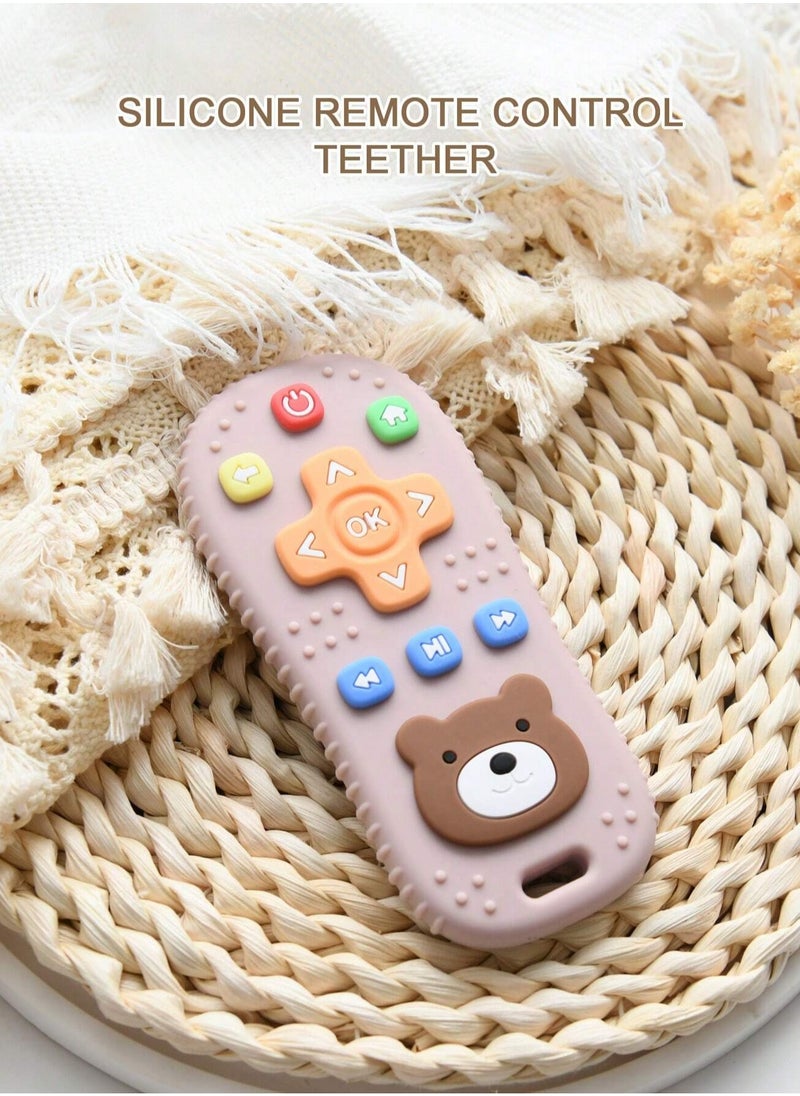 Bebiland - Bear Remote Teether for Baby, Soft Chew Toys with TV Remote Control Shape for Toddler Teething Relief and Soothe Sore Gum Infant Teether for 3-12 Months, Dark Pink - Image 1