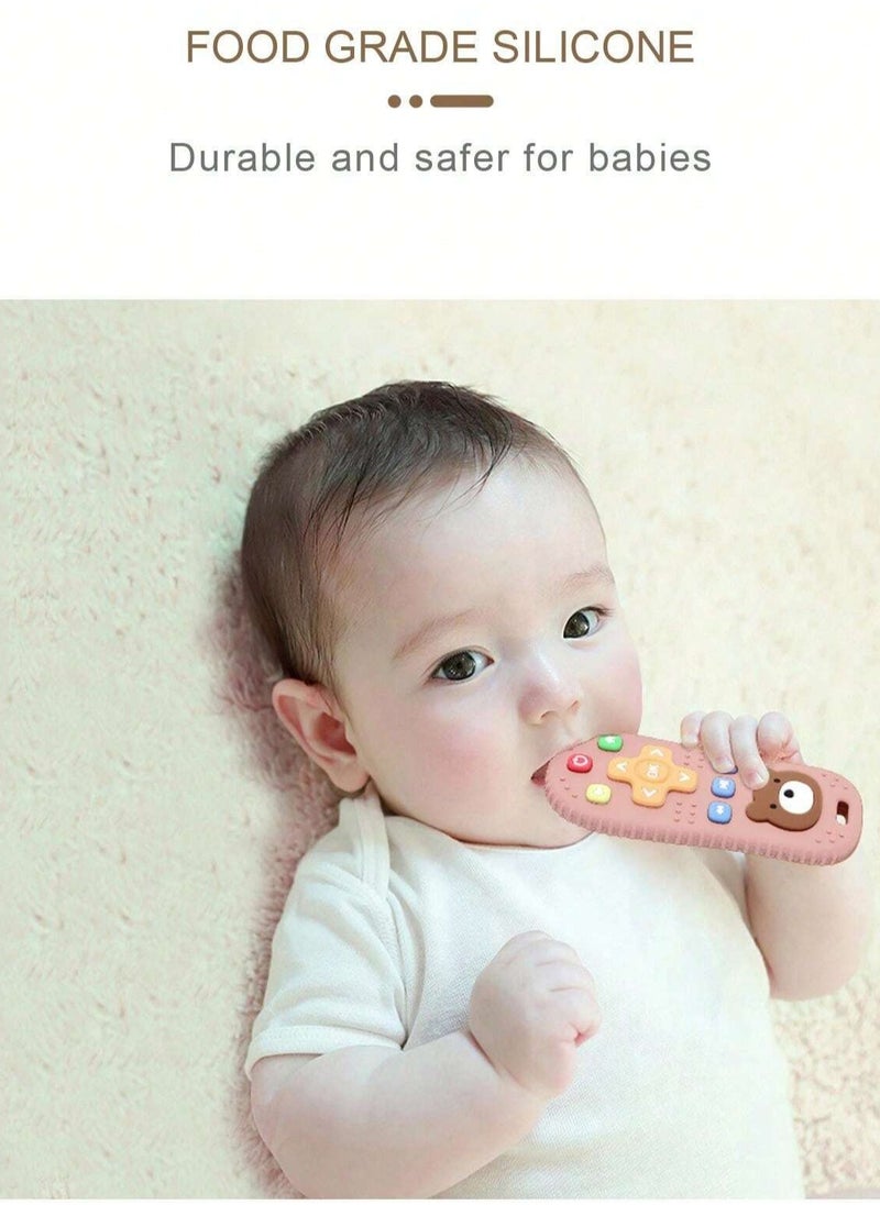 Bebiland - Bear Remote Teether for Baby, Soft Chew Toys with TV Remote Control Shape for Toddler Teething Relief and Soothe Sore Gum Infant Teether for 3-12 Months, Dark Pink - Image 1