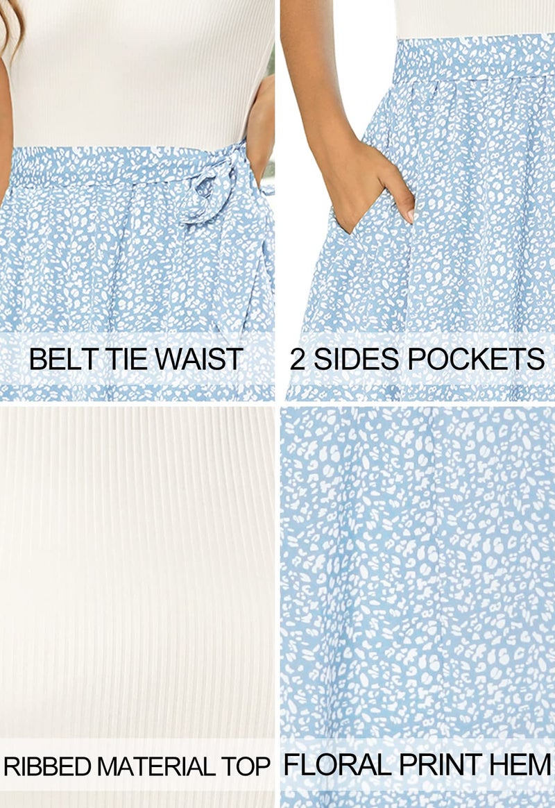 Zattcas Women 2025 Summer Dress Short Sleeve Ribbed Teacher Church Modest Casual Business Work Outfits Midi Dress with Pockets White Blue L - Image 5