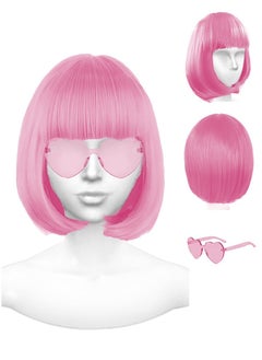 KASTWAVE Featured Wigs with Party Sunglasses, Makeup Party Kit, Color Bob Wig, Cosplay Wigs and Party Wigs, Party Wigs Decorations Favors (Pink)  - Image 1