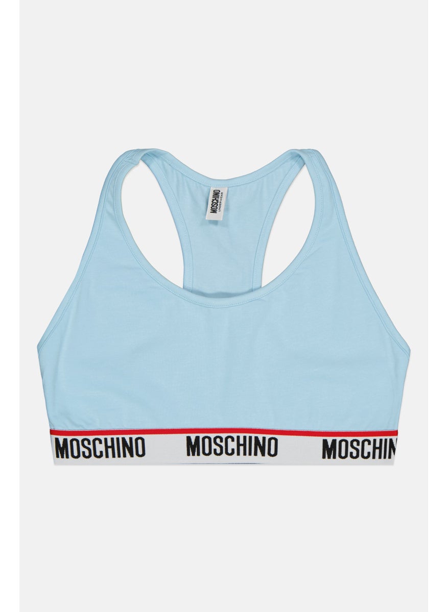 MOSCHINO Women Brand Logo Non Padded Bralette, Light Blue  - Image 1